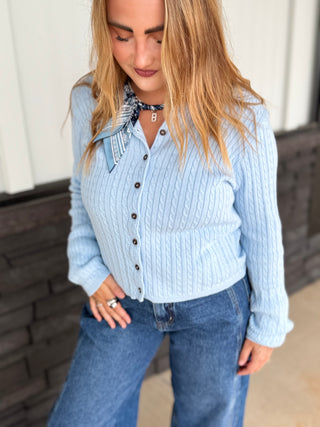 Sky mini cable knit button up cardigan