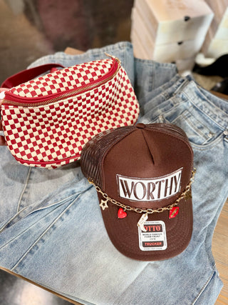 Birdie Saddle Checkered Crossbody Bag: Red Checkered
