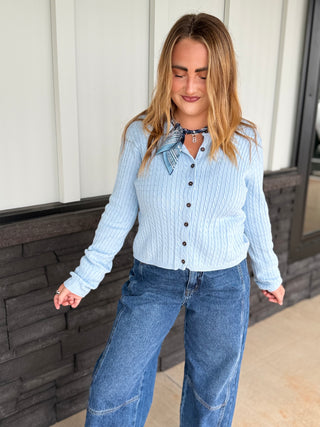 Sky mini cable knit button up cardigan