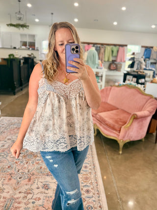 Peach Grey Floral Lace Cami