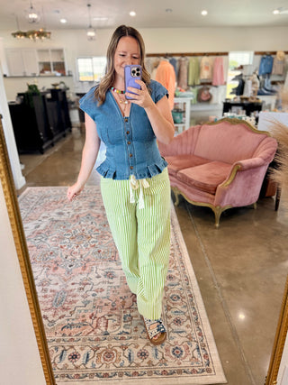 SAGE STRIPED WIDE LEG DRAWSTRING PANTS