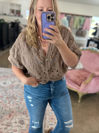 Cocoa Batwing Button Down Crochet Cardigan Top