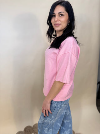Pretty in Pink Short Sleeve Sweater Top