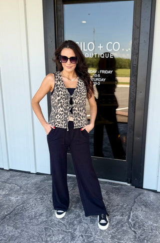 Leopard front tie open front vest