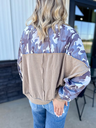 Camo Ribbed back Crewneck top