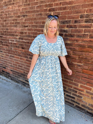 Light blue floral midi dress