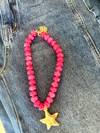Pink Star Beaded Necklace