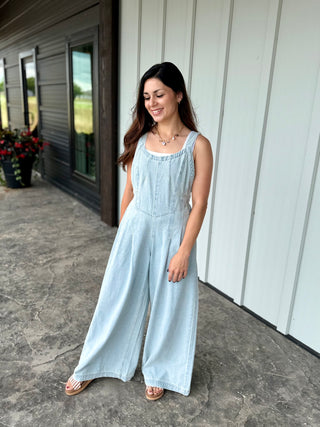 Mineral washed scoop neck Denim Jumpsuit