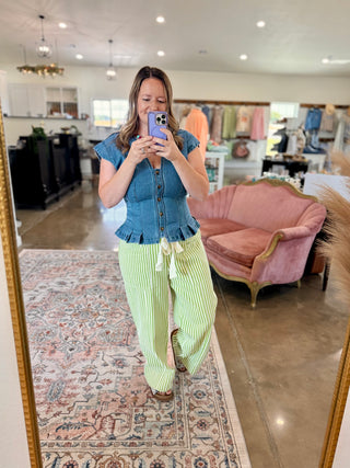 SAGE STRIPED WIDE LEG DRAWSTRING PANTS