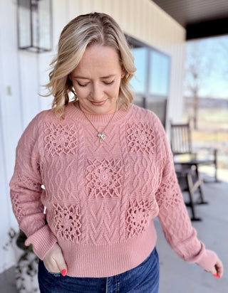 Blush Floral Crochet embroidered Sweater