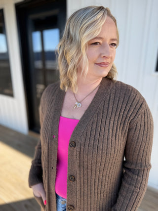 Mocha Button Down Long Cardigan