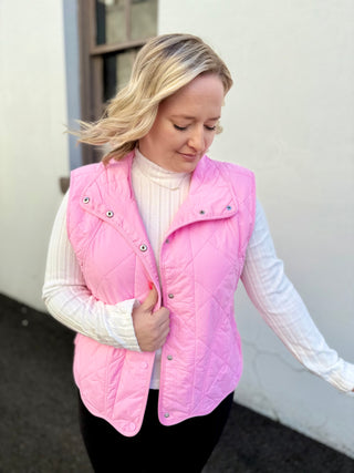 Pink Quilted Vest with Scallop Hem