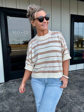 Honey Oat Striped Short Sleeve Sweater