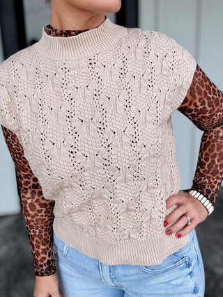 Cream Cable knit Mock Neck Sweater