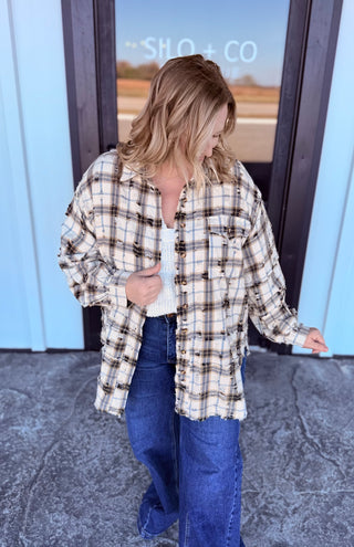 Ecru Oversized Distressed Flannel
