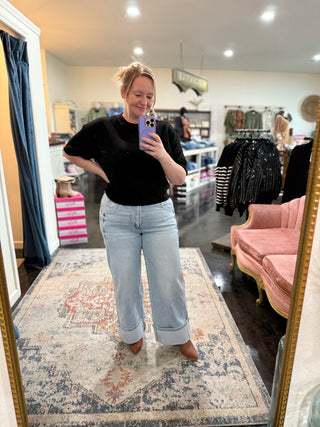 High Rise Wide leg double seam cuffed Jeans