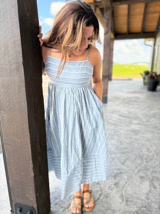 Navy open back Striped Midi Dress