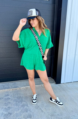 Green textured romper