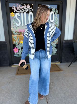 Hooded striped button down Jacket