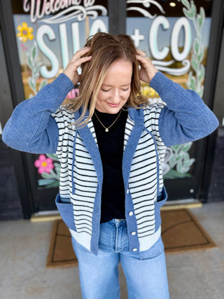 Hooded striped button down Jacket