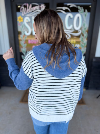 Hooded striped button down Jacket