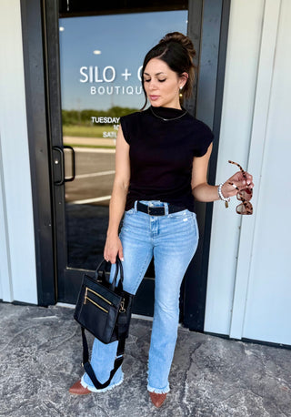 Black Mock Neck sleeveless Top