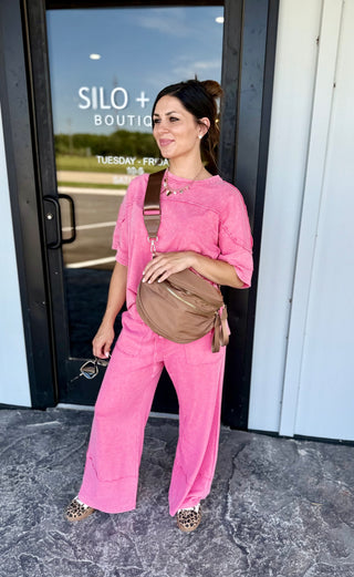 Pink Cropped Wide Leg Lounge Pant