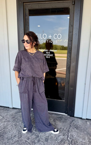 Black Cropped Wide Leg Lounge Pant