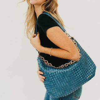 Sienna Slouchy Woven Shoulder Bag Denim Blue