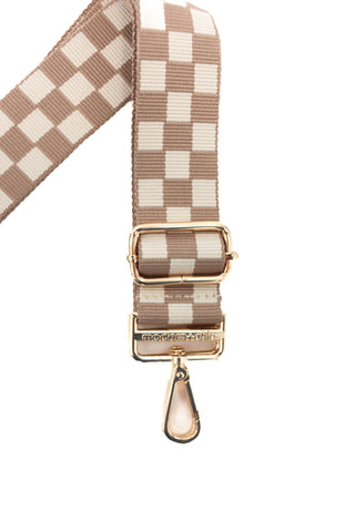 Lizzie Checkered Adjustable Bag Strap: Taupe