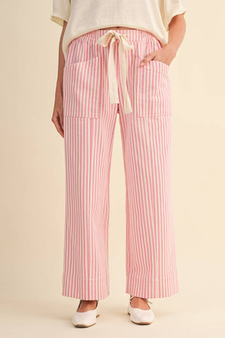 PINK STRIPED WIDE LEG DRAWSTRING PANTS