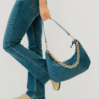 Sienna Slouchy Woven Shoulder Bag Denim Blue
