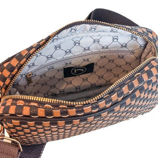 Woven Willow Camera Crossbody Bag Checkered Coffee