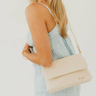 Wrenlee Woven Flap Crossbody: Cream
