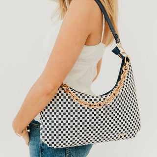 Sienna Slouchy Woven Shoulder Bag Checkered Navy