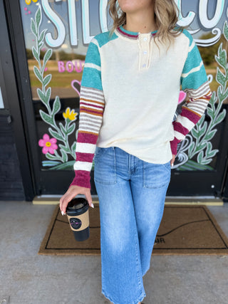 Colorful striped sleeve Sweater