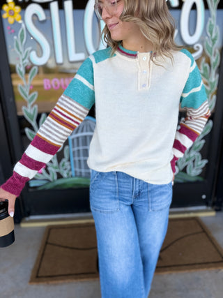Colorful striped sleeve Sweater